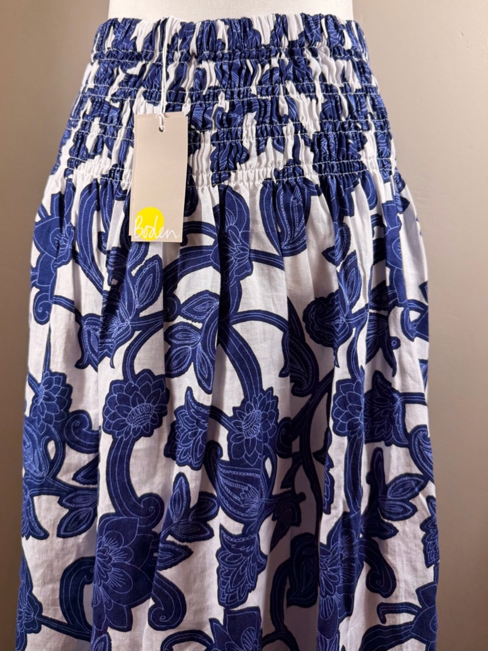 Boden Blue Floral Maxi Linen Skirt with Shirred Waist, Size 8, NWT - Picture 10 of 13
